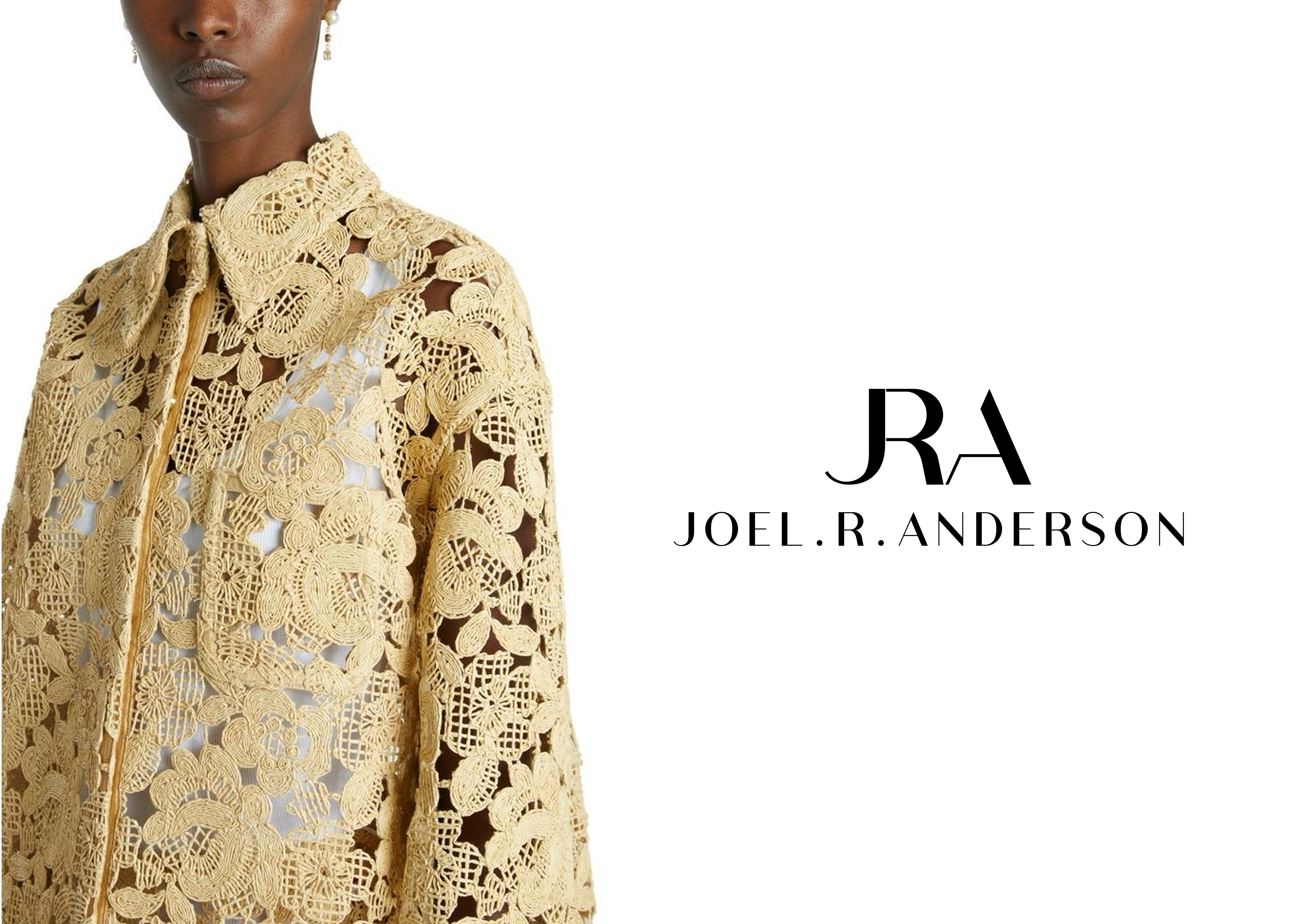JRA lockup beside a model in gold lace