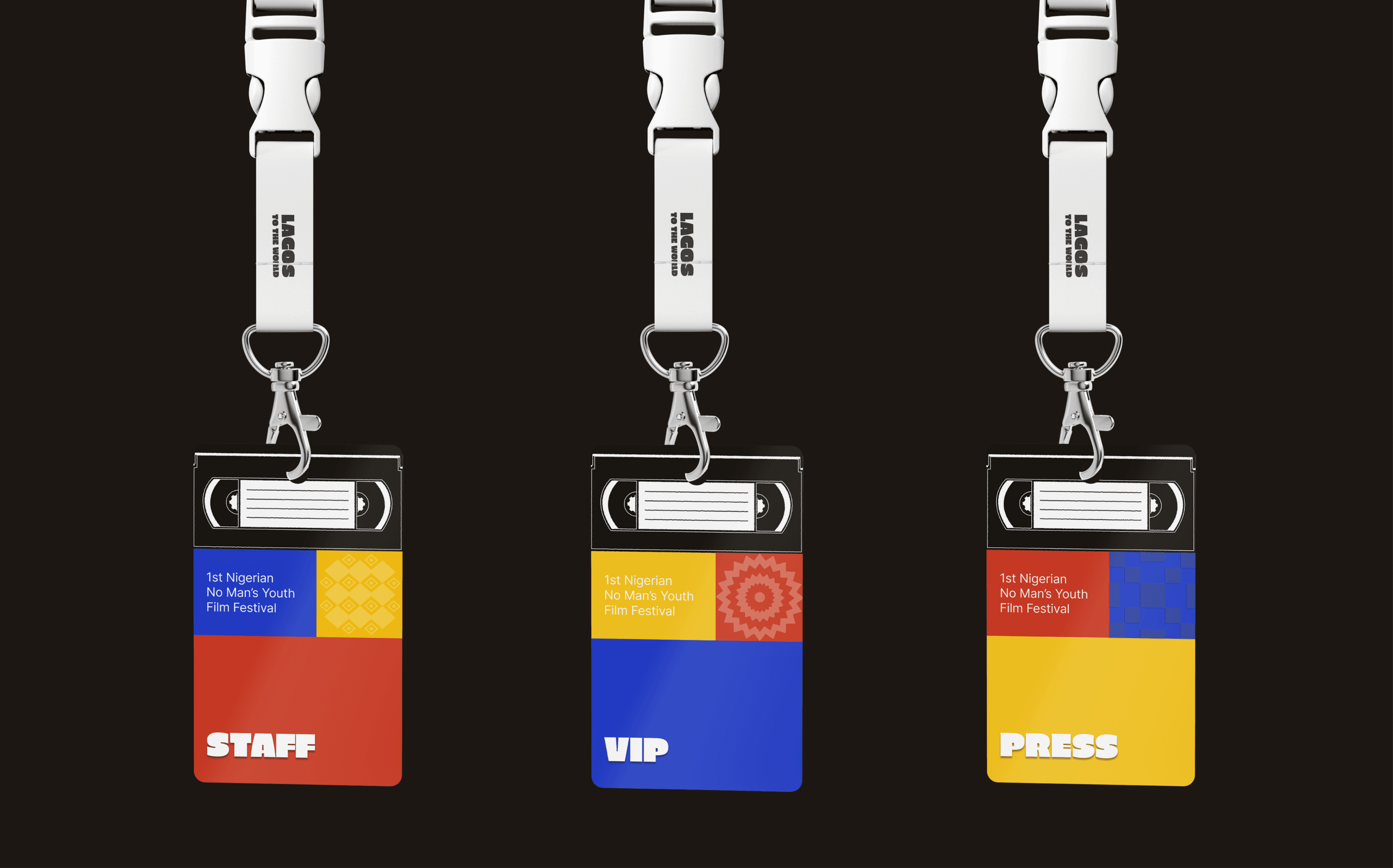Staff, VIP and Press lanyards with VHS tape badges