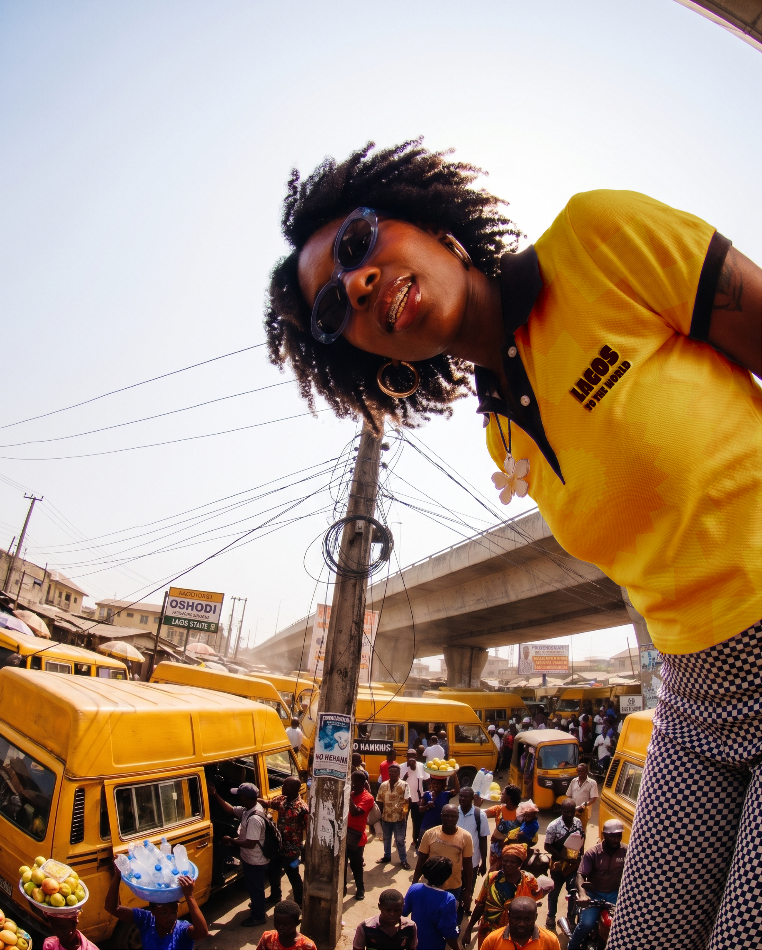Lagos to the World apparel on a Lagos street